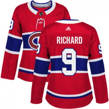 Adidas Montreal Canadiens #9 Maurice Richard Red Home Authentic Women's Stitched NHL Jersey
