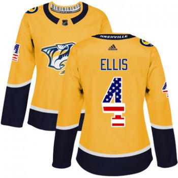 Adidas Nashville Predators #4 Ryan Ellis Yellow Home Authentic USA Flag Women's Stitched NHL Jersey