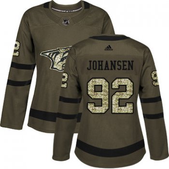 Adidas Nashville Predators #92 Ryan Johansen Green Salute to Service Women's Stitched NHL Jersey