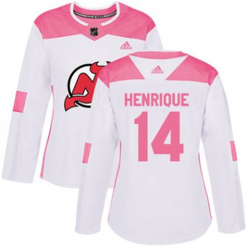 Adidas New Jersey Devils #14 Adam Henrique White Pink Authentic Fashion Women's Stitched NHL Jersey