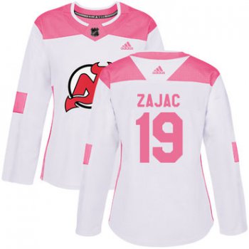 Adidas New Jersey Devils #19 Travis Zajac White Pink Authentic Fashion Women's Stitched NHL Jersey