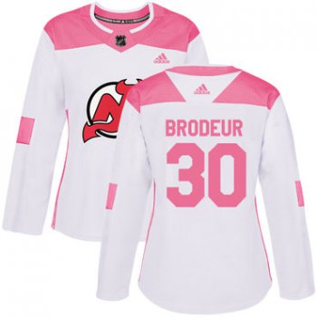 Adidas New Jersey Devils #30 Martin Brodeur White Pink Authentic Fashion Women's Stitched NHL Jersey
