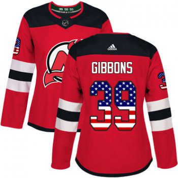 Adidas New Jersey Devils #39 Brian Gibbons Red Home Authentic USA Flag Women's Stitched NHL Jersey