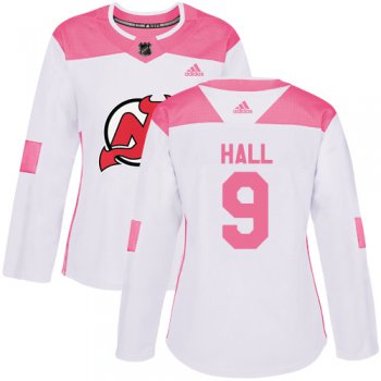 Adidas New Jersey Devils #9 Taylor Hall White Pink Authentic Fashion Women's Stitched NHL Jersey