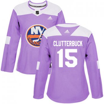 Adidas New York Islanders #15 Cal Clutterbuck Purple Authentic Fights Cancer Women's Stitched NHL Jersey