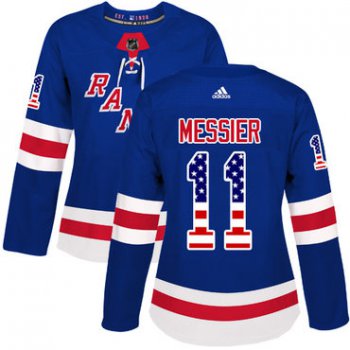 Adidas New York Rangers #11 Mark Messier Royal Blue Home Authentic USA Flag Women's Stitched NHL Jersey
