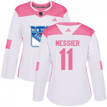 Adidas New York Rangers #11 Mark Messier White Pink Authentic Fashion Women's Stitched NHL Jersey