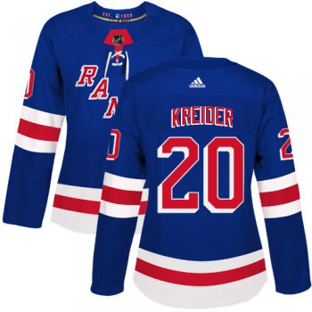Adidas New York Rangers #20 Chris Kreider Royal Blue Home Authentic Women's Stitched NHL Jersey
