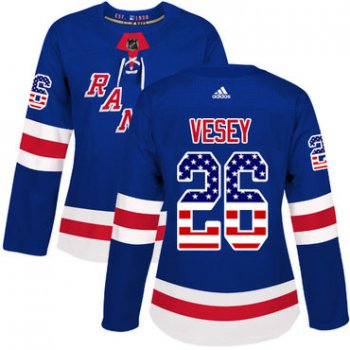 Adidas New York Rangers #26 Jimmy Vesey Royal Blue Home Authentic USA Flag Women's Stitched NHL Jersey