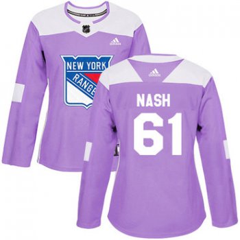 Adidas New York Rangers #61 Rick Nash Purple Authentic Fights Cancer Women's Stitched NHL Jersey