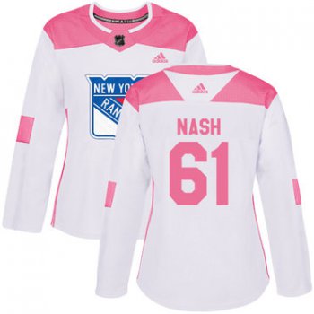 Adidas New York Rangers #61 Rick Nash White Pink Authentic Fashion Women's Stitched NHL Jersey