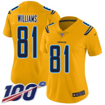 Nike Chargers #81 Mike Williams Gold Women's Stitched NFL Limited Inverted Legend 100th Season Jersey