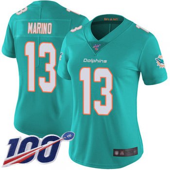 Nike Dolphins #13 Dan Marino Aqua Green Team Color Women's Stitched NFL 100th Season Vapor Limited Jersey