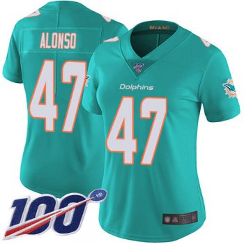 Nike Dolphins #47 Kiko Alonso Aqua Green Team Color Women's Stitched NFL 100th Season Vapor Limited Jersey