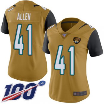 Nike Jaguars #41 Josh Allen Gold Women's Stitched NFL Limited Rush 100th Season Jersey