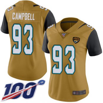 Nike Jaguars #93 Calais Campbell Gold Women's Stitched NFL Limited Rush 100th Season Jersey
