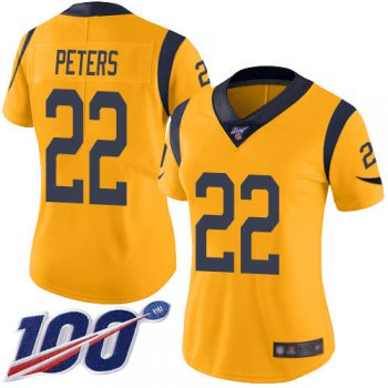 Nike Rams #22 Marcus Peters Gold Women's Stitched NFL Limited Rush 100th Season Jersey