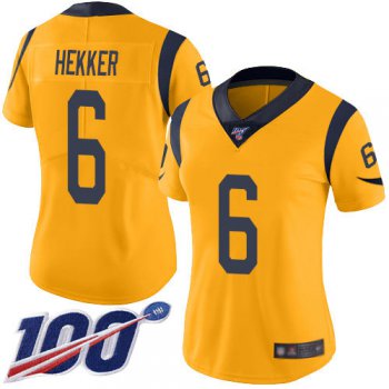 Nike Rams #6 Johnny Hekker Gold Women's Stitched NFL Limited Rush 100th Season Jersey