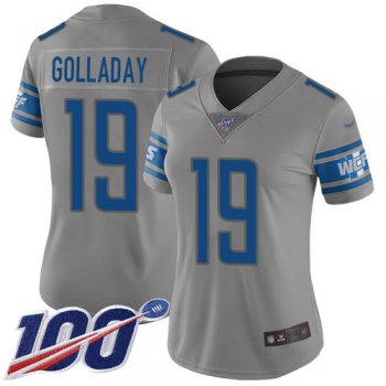 Nike Lions #19 Kenny Golladay Gray Women's Stitched NFL Limited Inverted Legend 100th Season Jersey