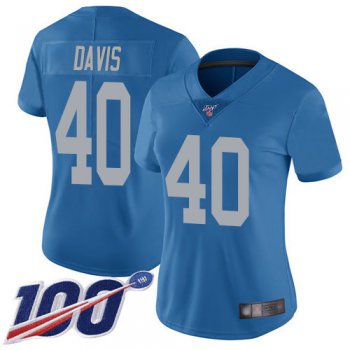 Nike Lions #40 Jarrad Davis Blue Throwback Women's Stitched NFL 100th Season Vapor Limited Jersey