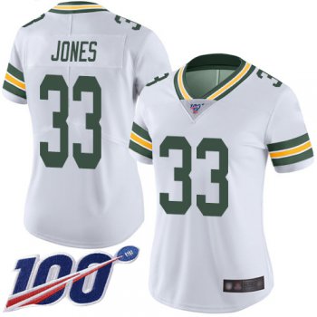 Nike Packers #33 Aaron Jones White Women's Stitched NFL 100th Season Vapor Limited Jersey