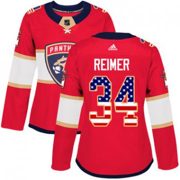 Adidas Florida Panthers #34 James Reimer Red Home Authentic USA Flag Women's Stitched NHL Jersey