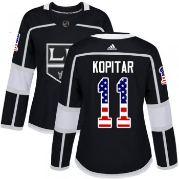 Adidas Los Angeles Kings #11 Anze Kopitar Black Home Authentic USA Flag Women's Stitched NHL Jersey