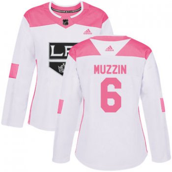 Adidas Los Angeles Kings #6 Jake Muzzin White Pink Authentic Fashion Women's Stitched NHL Jersey
