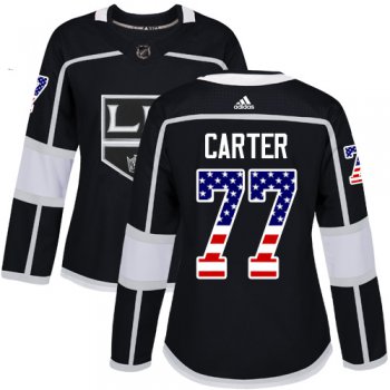 Adidas Los Angeles Kings #77 Jeff Carter Black Home Authentic USA Flag Women's Stitched NHL Jersey