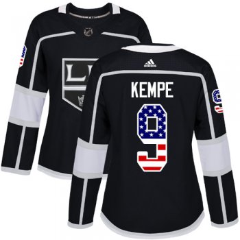 Adidas Los Angeles Kings #9 Adrian Kempe Black Home Authentic USA Flag Women's Stitched NHL Jersey