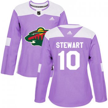 Adidas Minnesota Wild #10 Chris Stewart Purple Authentic Fights Cancer Women's Stitched NHL Jersey