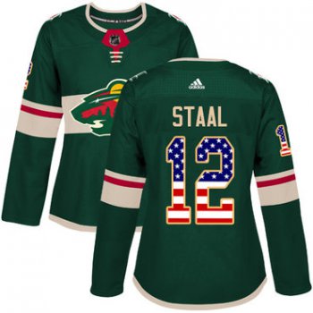 Adidas Minnesota Wild #12 Eric Staal Green Home Authentic USA Flag Women's Stitched NHL Jersey
