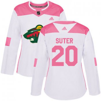 Adidas Minnesota Wild #20 Ryan Suter White Pink Authentic Fashion Women's Stitched NHL Jersey