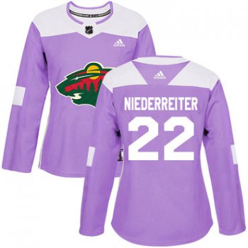 Adidas Minnesota Wild #22 Nino Niederreiter Purple Authentic Fights Cancer Women's Stitched NHL Jersey