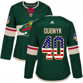 Adidas Minnesota Wild #40 Devan Dubnyk Green Home Authentic USA Flag Women's Stitched NHL Jersey