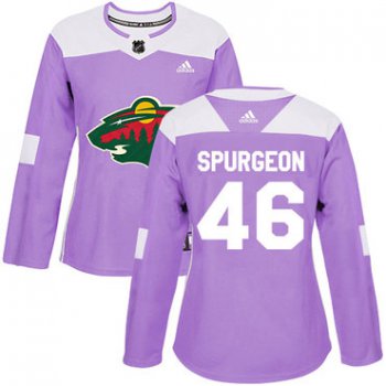 Adidas Minnesota Wild #46 Jared Spurgeon Purple Authentic Fights Cancer Women's Stitched NHL Jersey
