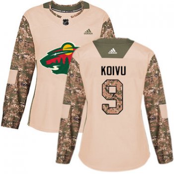 Adidas Minnesota Wild #9 Mikko Koivu Camo Authentic 2017 Veterans Day Women's Stitched NHL Jersey