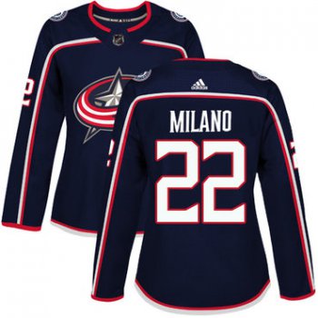 Adidas Columbus Blue Jackets #22 Sonny Milano Navy Blue Home Authentic Women's Stitched NHL Jersey