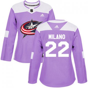 Adidas Columbus Blue Jackets #22 Sonny Milano Purple Authentic Fights Cancer Women's Stitched NHL Jersey