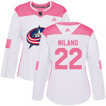 Adidas Columbus Blue Jackets #22 Sonny Milano White Pink Authentic Fashion Women's Stitched NHL Jersey
