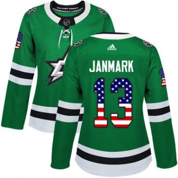 Adidas Dallas Stars #13 Mattias Janmark Green Home Authentic USA Flag Women's Stitched NHL Jersey