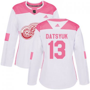 Adidas Detroit Red Wings #13 Pavel Datsyuk White Pink Authentic Fashion Women's Stitched NHL Jersey