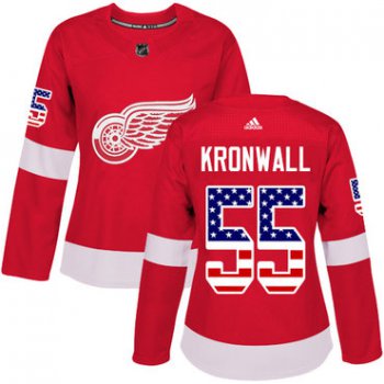 Adidas Detroit Red Wings #55 Niklas Kronwall Red Home Authentic USA Flag Women's Stitched NHL Jersey