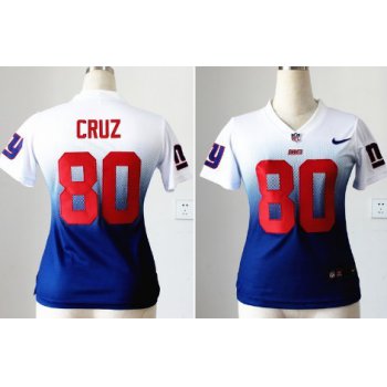 Nike New York Giants #80 Victor Cruz White/Blue Fadeaway Womens Jersey