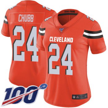 Nike Browns #24 Nick Chubb Orange Alternate Women's Stitched NFL 100th Season Vapor Limited Jersey