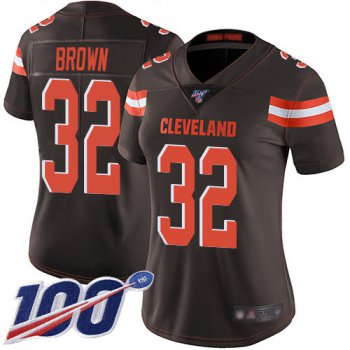 Nike Browns #32 Jim Brown Brown Team Color Women's Stitched NFL 100th Season Vapor Limited Jersey