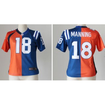 Nike Denver Broncos&Indianapolis Colts #18 Peyton Manning Orange/Blue Two Tone Womens Jersey