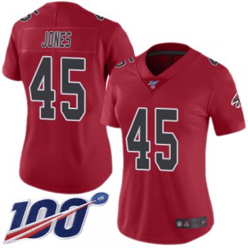 Nike Falcons #45 Deion Jones Red Women's Stitched NFL Limited Rush 100th Season Jersey