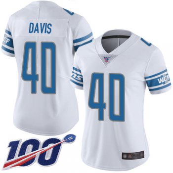 Nike Lions #40 Jarrad Davis White Women's Stitched NFL 100th Season Vapor Limited Jersey
