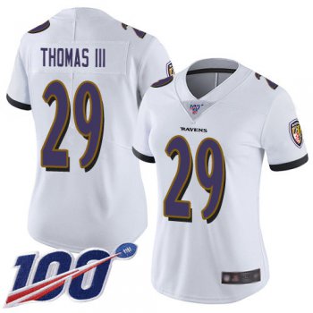 Nike Ravens #29 Earl Thomas III White Women's Stitched NFL 100th Season Vapor Limited Jersey